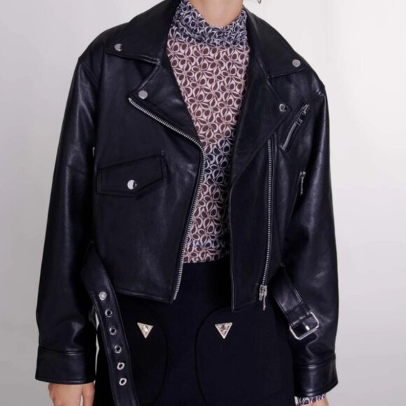 Maje black cropped leather jacket size 38 (US size: Medium) - Picture 1 of 5